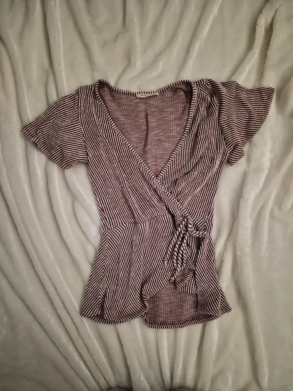 Y2K Boho Wrap Top Small Striped Peplum Cottagecore Cute